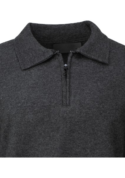 Erkek Kışlık Kazak Pamuklu Dokuma Yarım Fermuarlı Polo Yaka Uzun Kollu Düz Renk Rahat Kesim