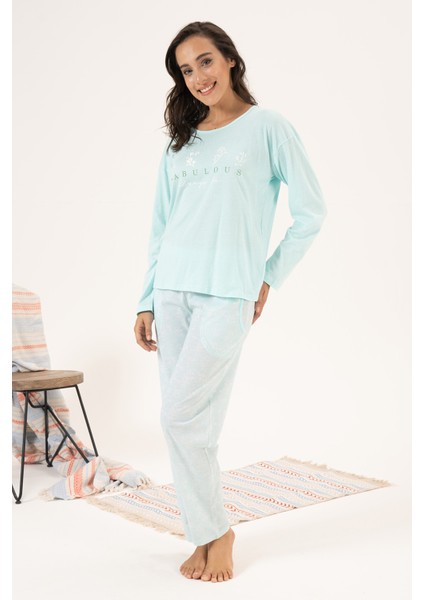 Kadın Süprem Uzun Kollu Pijama Takımı 24121 Mint