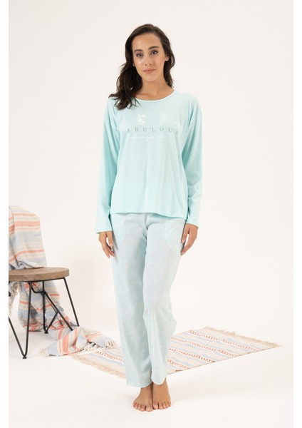 Kadın Süprem Uzun Kollu Pijama Takımı 24121 Mint
