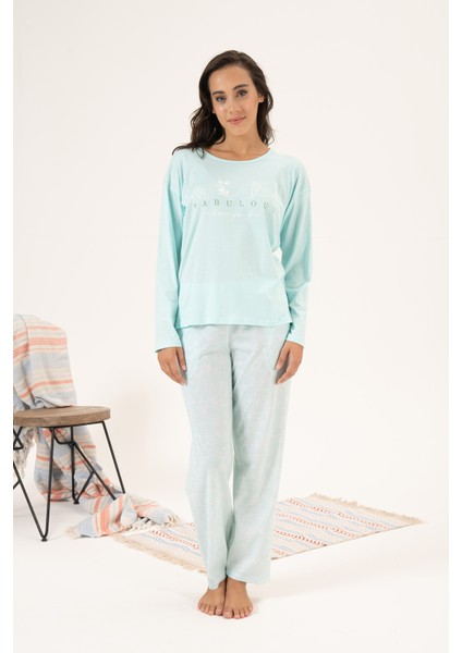 Kadın Süprem Uzun Kollu Pijama Takımı 24121 Mint