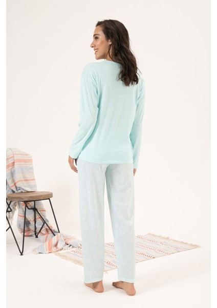 Kadın Süprem Uzun Kollu Pijama Takımı 24121 Mint