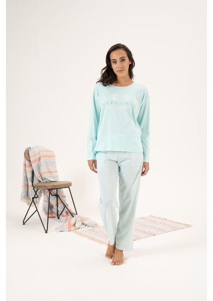 Kadın Süprem Uzun Kollu Pijama Takımı 24121 Mint