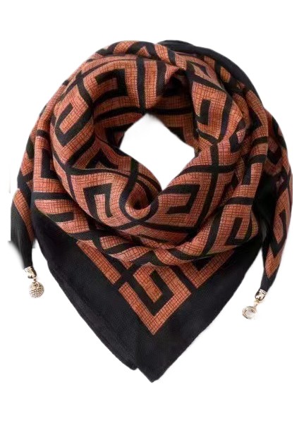 Charlotteyeni 65 Kare Eşarp Manyetik Toka Kadın Baskılı Ipek Pamuklu Eşarp, Üçgen Eşarp, Şık ve Çok Yönlü Ipek Eşarp (Yurt Dışından)