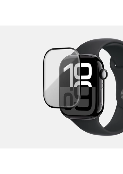 Apple Watch Series 10 Uyumlu Tam Kaplayan 3D Siyah Çerçeveli Ekran Koruyucu