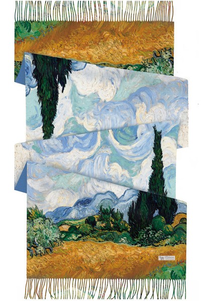 Kaşmir Eşarp, Van Gogh Yağlı Boya, Çift Taraflı Baskılı Boyun, Kış Sıcaklığı, Retro Püsküllü Şal, Yaratıcı ve Benzersiz (Yurt Dışından)