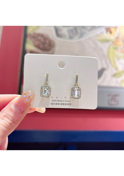 Gümüş Iğne Seti Kedi Gözü Küpeler, Üst Düzey, Modaya Uygun ve Çok Yönlü, Hafif Lüks Küpeler, Sade ve Zarif Zirkon Küpeler (Yurt Dışından)