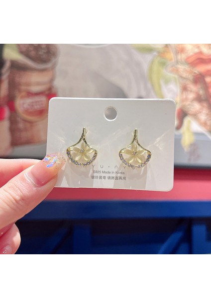 Gümüş Iğne Seti Kedi Gözü Küpeler, Üst Düzey, Modaya Uygun ve Çok Yönlü, Hafif Lüks Küpeler, Sade ve Zarif Zirkon Küpeler (Yurt Dışından)