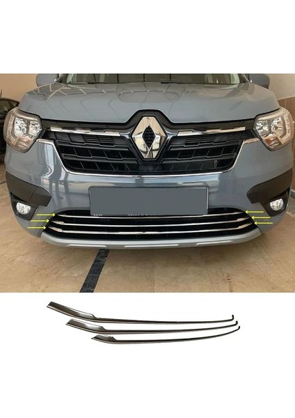 Renault Express Krom Ön Tampon Alt Çıta 3 Parça 2021> Paslanmaz Çelik