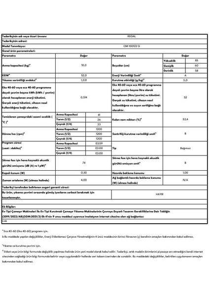 Cmı 100122 G  A Enerji Sınıfı 1200 Devir 10 kg Çamaşır Makinesi