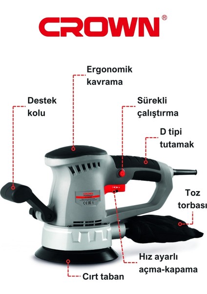 Eksantrik Zımpara Makinası 150 mm CT13395 | Bakır Sargılı Profesyonel Dairesel Zımpara Makinesi 450W