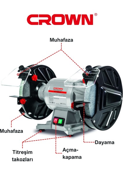 Bakır Sargılı Taş Motoru 350 Watt CT13547 | Profesyonel Taşlama Motoru 350 W Bileme Makinesi 200MM