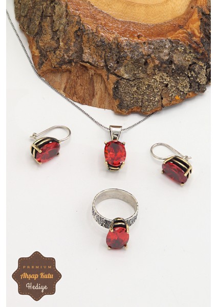 Yakut Taşlı El Işçiliği Otantik Gümüş Üçlü Set 201023377 indirimleri