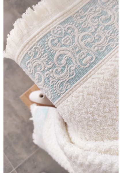 2'li Kabartma Bordürlü & Püsküllü El/Yüz Havlusu - Yumuşak & Süper Emici - 50 x 85 cm - Turkuaz fırsatları