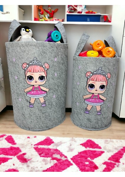 Gri Lol Bebek Büyük ve Orta Boy Bebek Çocuk Odası Oyuncak Çamaşır Sepeti