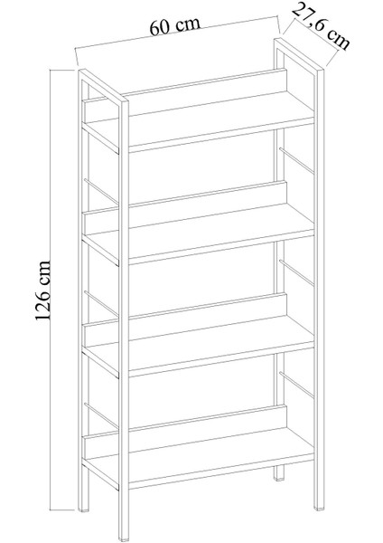 Şişli Dekoratif 4 Raflı Geniş Metal Kitaplık