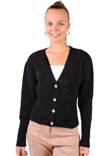 6390 Inci Detay Simli Hırka Siyah