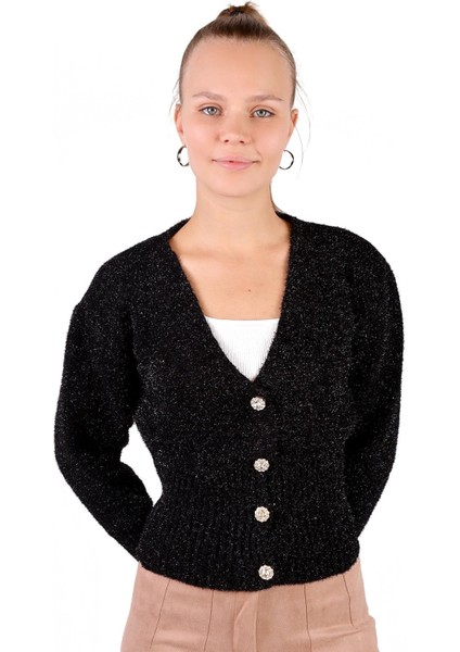 6390 Inci Detay Simli Hırka Siyah modelleri