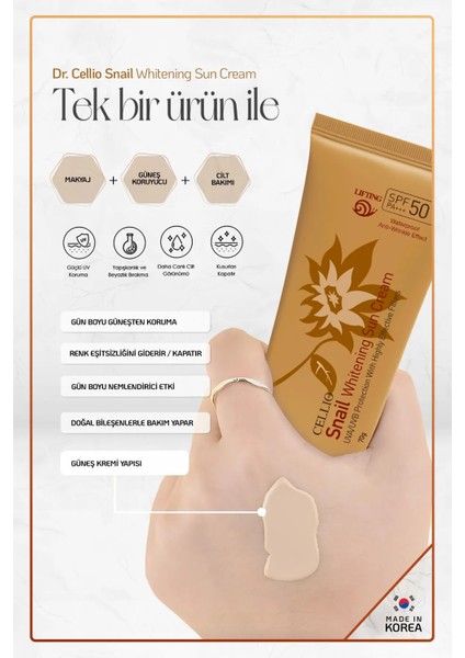 Dr. Cellıo Snail Özü Içeren Aydınlatıcı Etkili SPF50 Pa Uva/uvb Güneş Koruyucu Krem Made In Korea