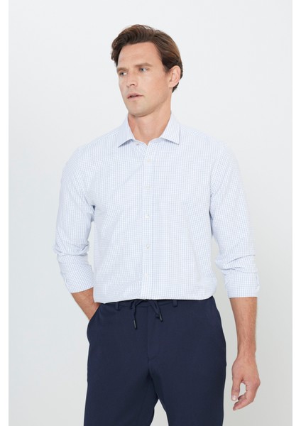 Pamuklu Oxford Slim Fit Dar Kesim Klasik Yaka Armürlü Gömlek