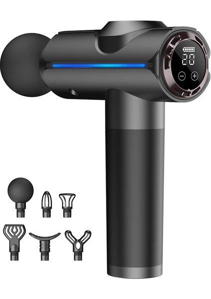 Toock Masaj Tabancası Derin Doku Güçlendirici Titreşimli 20 Seviyeli Dokunmatik Ayarlı LCD Ekran 6 Farklı Masaj Başlığı