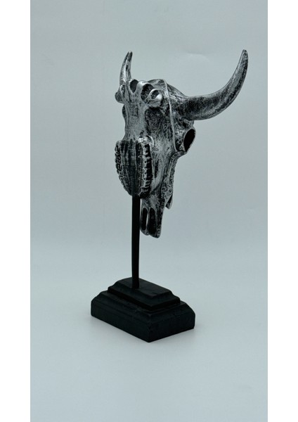 Büyük Boy Kaideli Dekoratif Işlemeli Boynuzlu Hayvan Kafatası Iskeleti