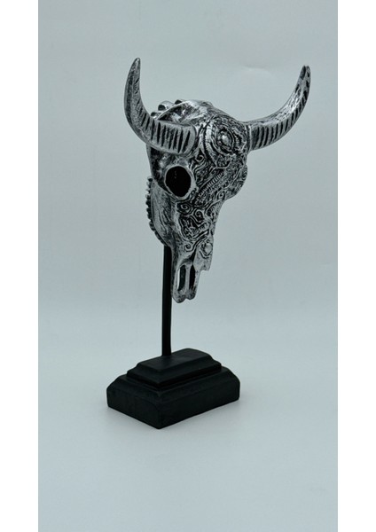 Büyük Boy Kaideli Dekoratif Işlemeli Boynuzlu Hayvan Kafatası Iskeleti fiyatları