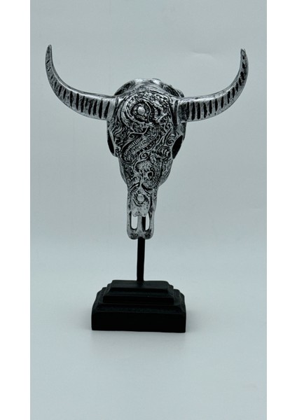 Büyük Boy Kaideli Dekoratif Işlemeli Boynuzlu Hayvan Kafatası Iskeleti fırsatları