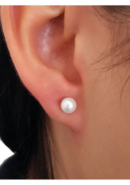 925 Ayar Gümüş Kadın Inci Küpe 8 mm