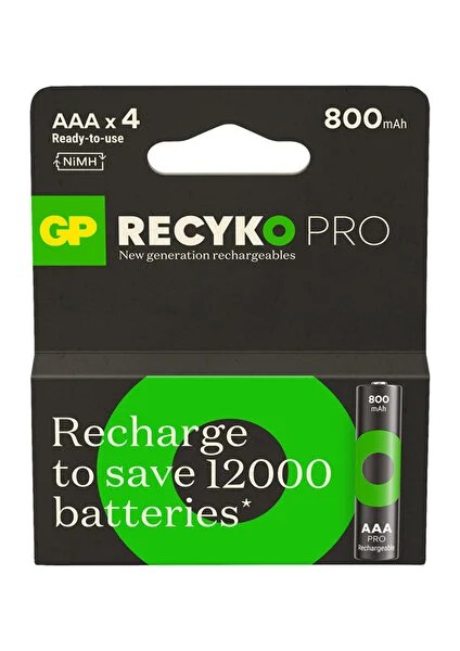 Gp Batteries Recyko Pro Aaa 800 Mah Ince Ni-Mh Şarjlı Pil 1.2 Volt 4lü Kart