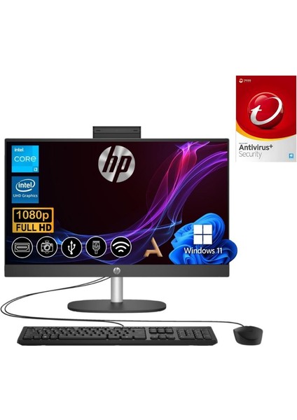 Hp Proone 240 G10  I3-N300  8gb 256GB M.2 SSD 8T2W4ES ATL27 23.8"  W11PRO  All In One Bilgisayar +Trend Micro