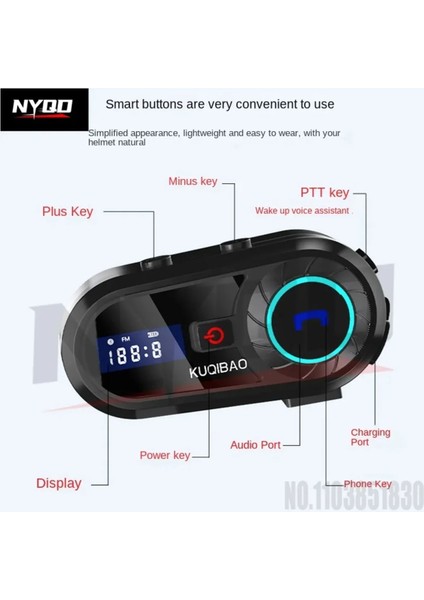 N8 Motosiklet Kask Kulaklığı Bluetooth Intercom  5.0 Bluetooth