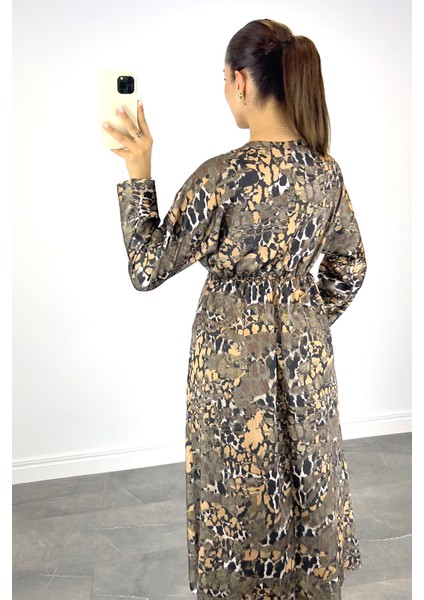 Kadın Yeşil Leopar Desenli Midi Elbise indirimleri