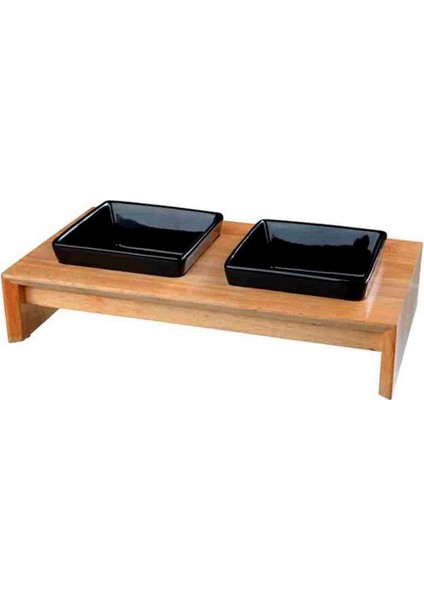 Ahşap Standlı Seramik Mama Kabı Seti 2 x 400 ml