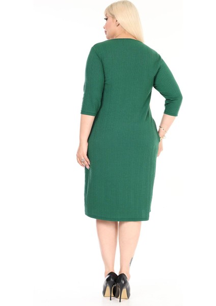Çift Cepli Kışlık Büyük Beden Esnek Yeşil Elbise 12C-2607 indirimleri
