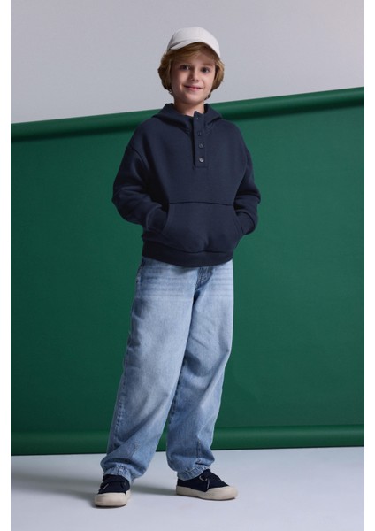 (Kids Boy) Düğmeli Şardonlu Kapüşonlu Sweatshirt fiyatları