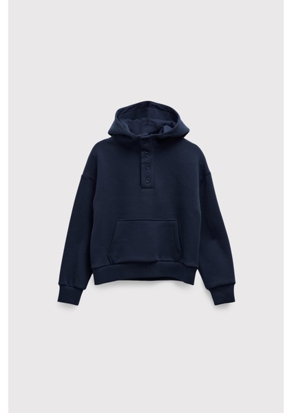 (Kids Boy) Düğmeli Şardonlu Kapüşonlu Sweatshirt fırsatları