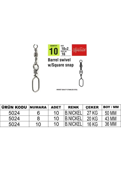 5024 Square Klips 10&#039;LU Paket Black Nikel