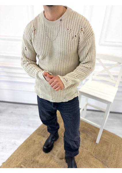 Kazak Oversize Yırtık Detaylı Lazer Kesim Tüylenmez Naturel Pamuk Rahat Kesim Salaş Kazak modelleri