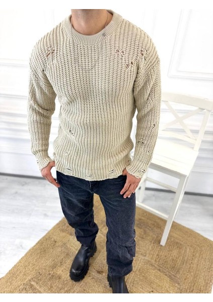 Kazak Oversize Yırtık Detaylı Lazer Kesim Tüylenmez Naturel Pamuk Rahat Kesim Salaş Kazak fırsatları