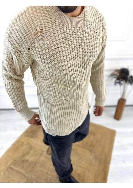 Kazak Oversize Yırtık Detaylı Lazer Kesim Tüylenmez Naturel Pamuk Rahat Kesim Salaş Kazak indirimleri