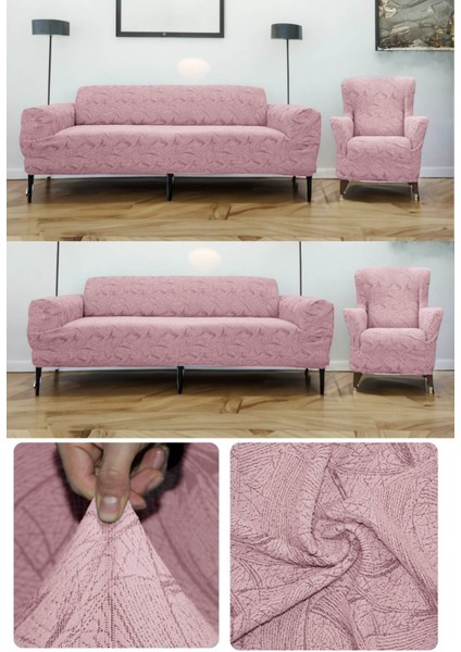 Streç Lastikli Pamuklu Sehra Desen 3+3+1+1 Jakarlı Koltuk Örtüsü