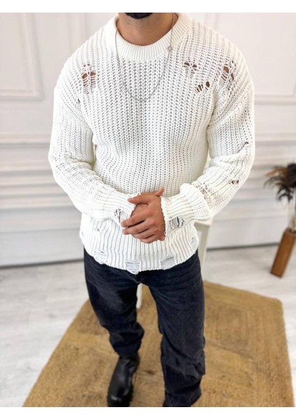 Kazak Oversize Yırtık Detaylı Lazer Kesim Tüylenmez Naturel Pamuk Rahat Kesim Salaş Kazak fiyatları