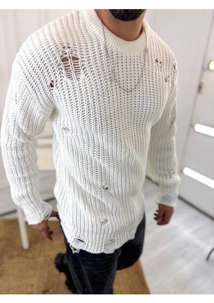 Kazak Oversize Yırtık Detaylı Lazer Kesim Tüylenmez Naturel Pamuk Rahat Kesim Salaş Kazak modelleri