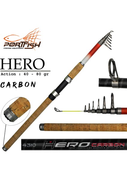 Hero Carbon Teleskopik Olta Kamışı 390 cm 40-80 gr