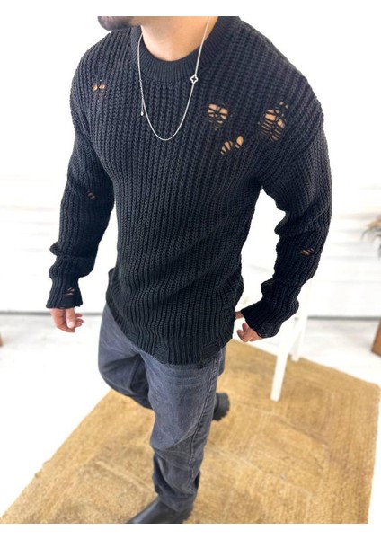 Kazak Oversize Yırtık Detaylı Lazer Kesim Tüylenmez Naturel Pamuk Rahat Kesim Salaş Kazak fiyatları