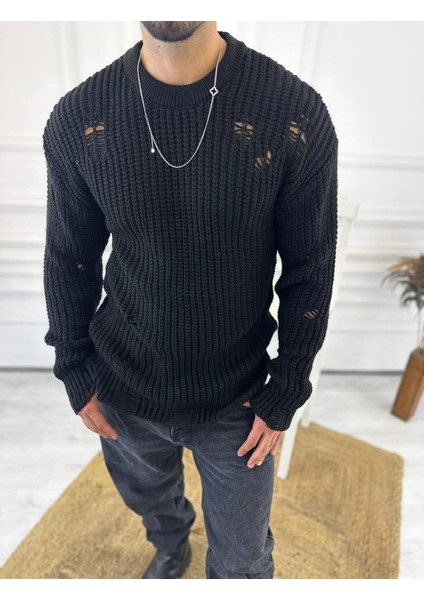 Kazak Oversize Yırtık Detaylı Lazer Kesim Tüylenmez Naturel Pamuk Rahat Kesim Salaş Kazak fırsatları