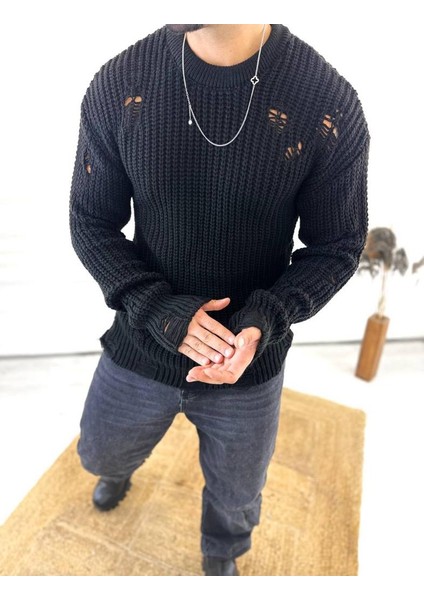 Kazak Oversize Yırtık Detaylı Lazer Kesim Tüylenmez Naturel Pamuk Rahat Kesim Salaş Kazak indirimleri