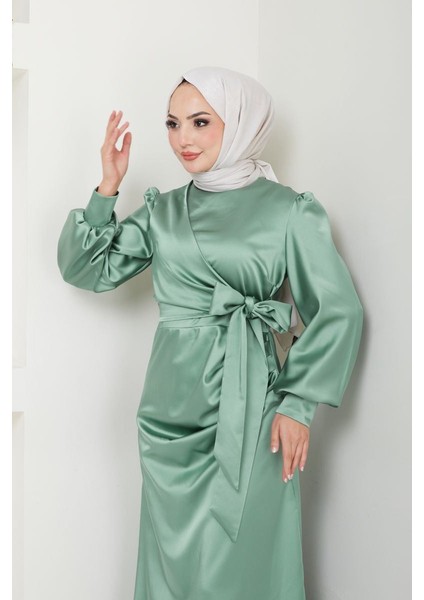 Kadın Giyim Moda Tesettür Abiye Saten Elbise 2762 fırsatları