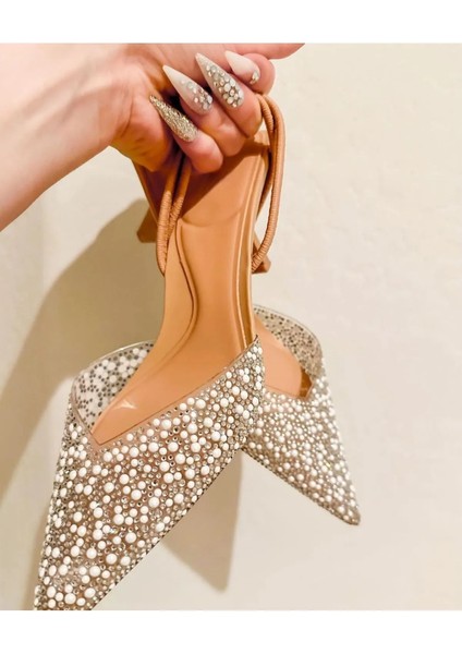 Duxal Shoes Gale Inci Detay Arkası Açık Topuklu Ayakkabı