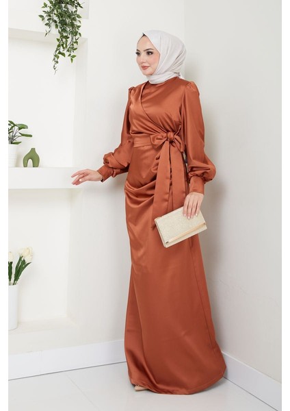 Kadın Giyim Moda Tesettür Abiye Saten Elbise 2762 modelleri